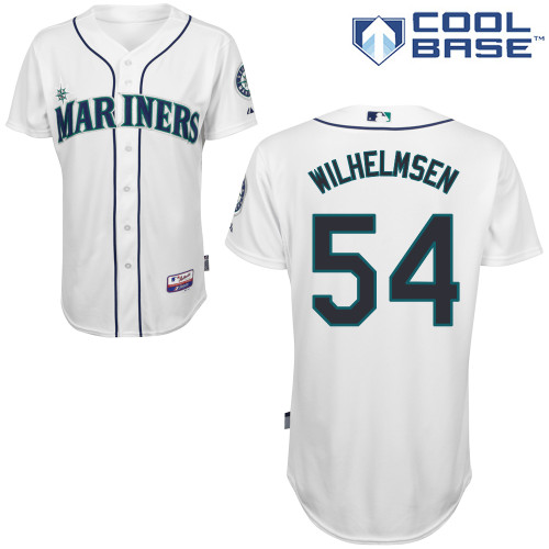 Tom Wilhelmsen #54 MLB Jersey-Seattle Mariners Men's Authentic Home White Cool Base Baseball Jersey
